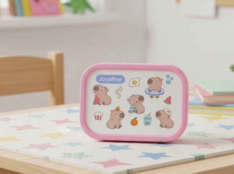 personlig rosa matboks med capybara design