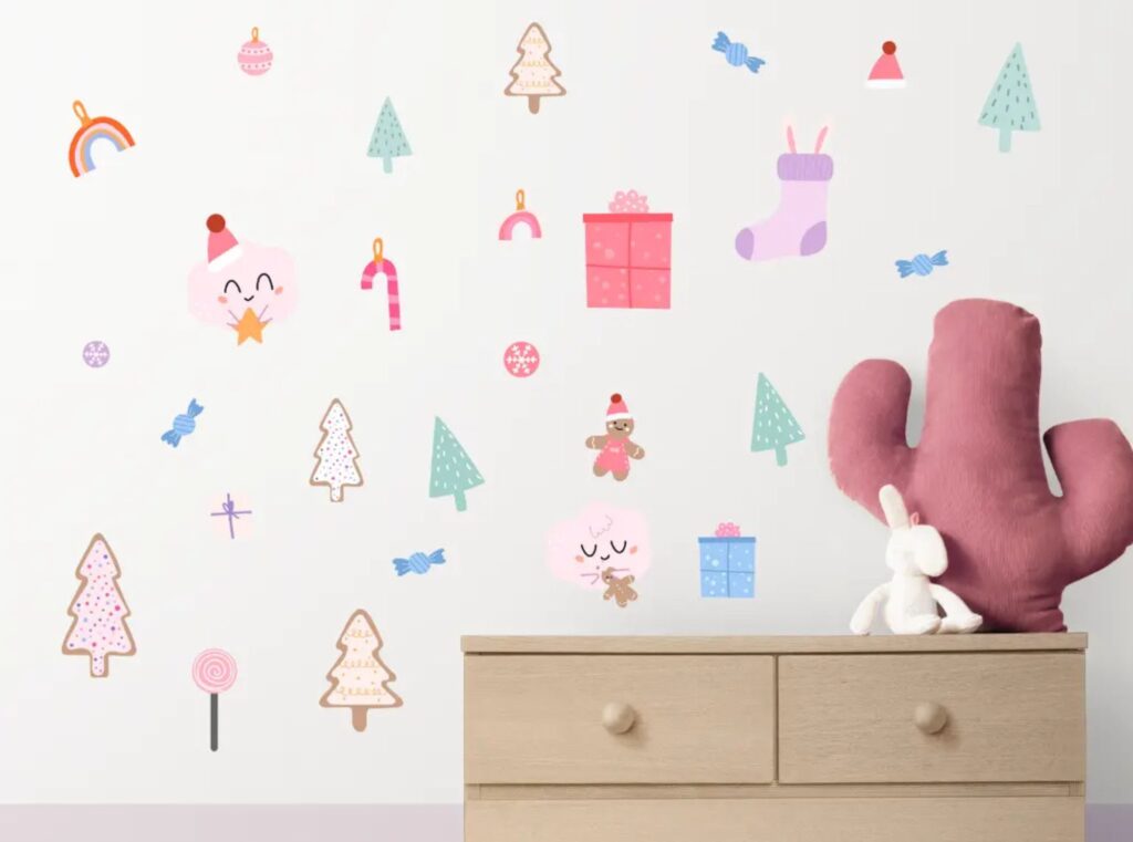 Julestemning med veggdekor 1 Veggklistremerker jul med rosa tema
