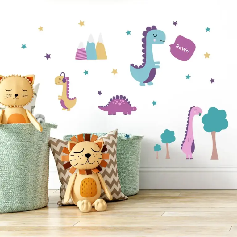 Rosa dinosaur wallstickers på barnerom