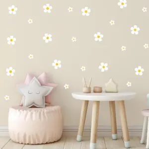 Daisy (hvit) wallstickers som er plassert på et barnerom