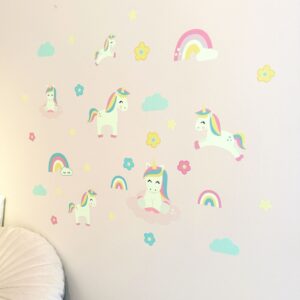 Selvlysende enhjørning wallstickers til barnerom
