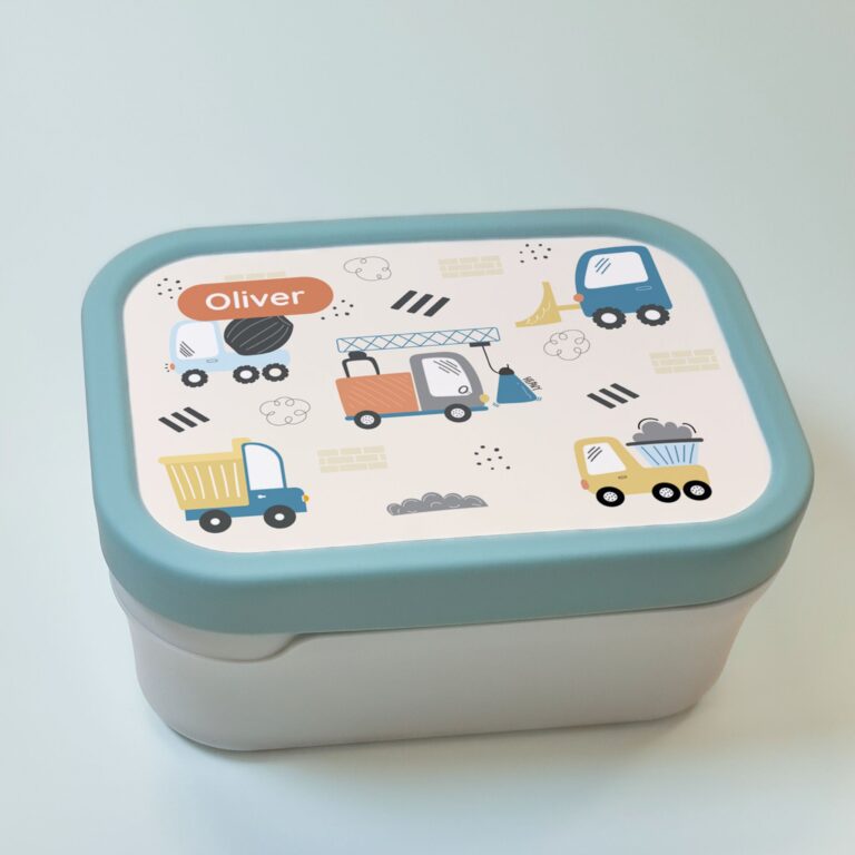 grønn matboks med gravemaskin design