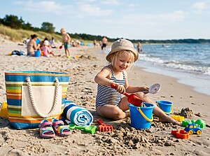 Barn som leker på stranden.