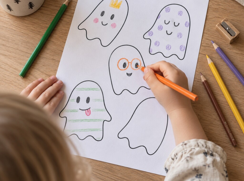 Halloween-verksted for barn 1 Design ditt eget spøkelse - ark med tomme spøkelser som kan fargelegges